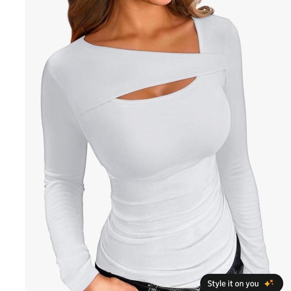Luxhult Long Sleeve Shirt for  Women Ribbed One Piece Cutout Top